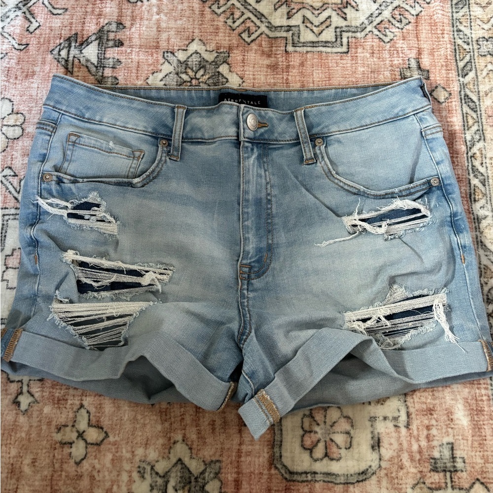 Aeropostale high rise midi distressed denim short Size 14